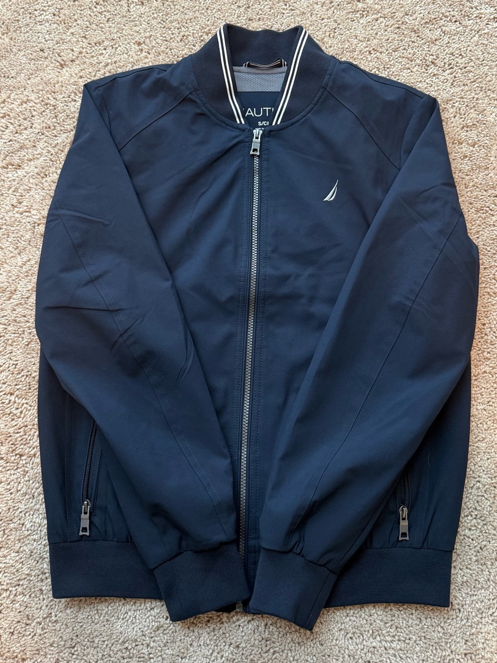 Nautica Navy Zip-Front Bomber Jacket with Contrast Trim